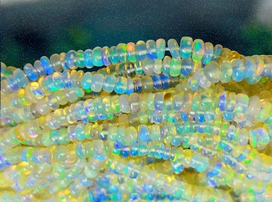 3-6mm diameter |Natural White Ethiopian Opal Beads | Smooth Rondelle with Vibrant Rainbow Flashes | 15 inches/38 cm
