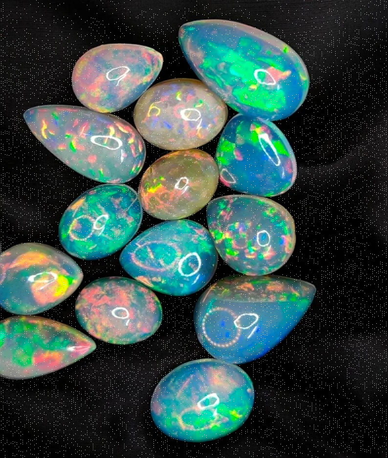 AAA++ Quality Natural Ethiopian Fire Opal Cabochon Mix Lot – Multi-Color Play-of-Light Gemstones for Jewelry Making